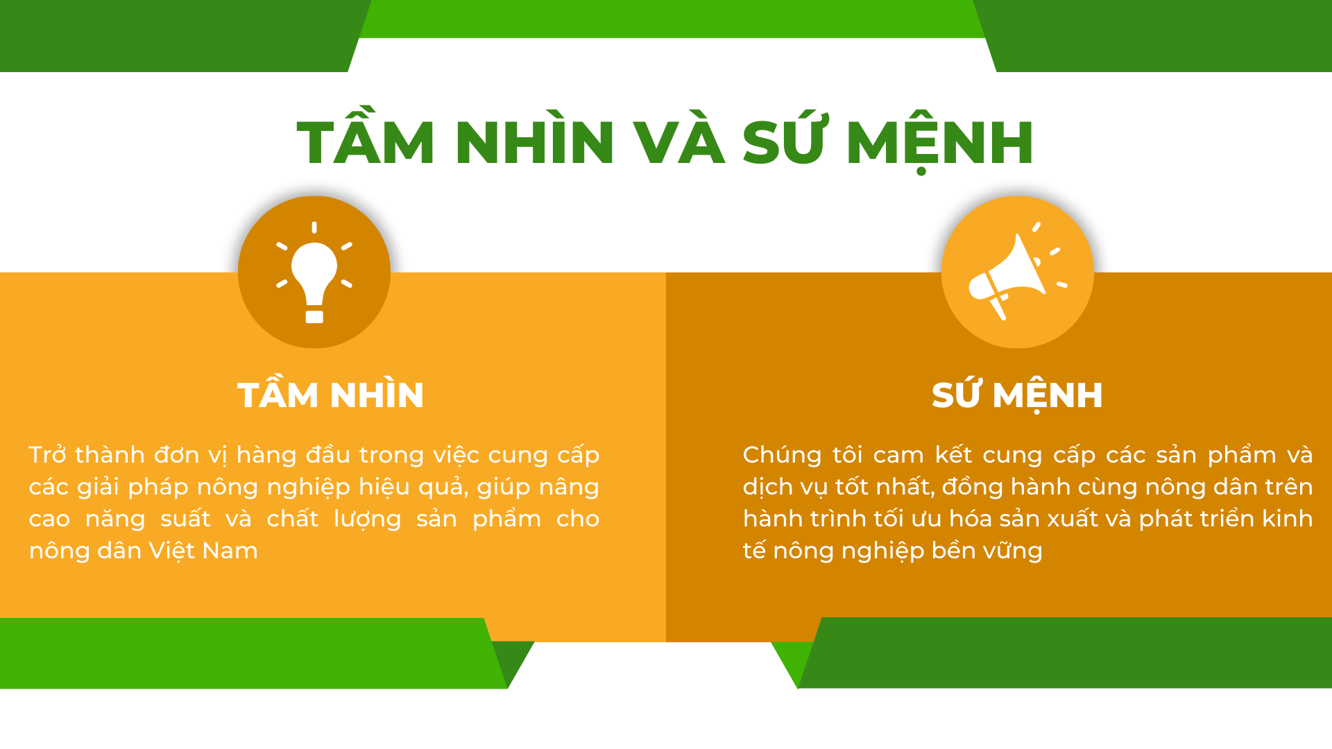 TẦM NHÌN Trở thành đơn vị hàng đầu trong việc cung cấp các giải pháp nông nghiệp hiệu quả, giúp nâng cao năng suất và chất lượng sản phẩm cho nông dân Việt Nam